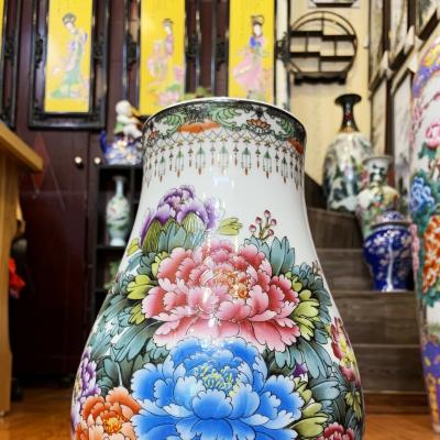 Bình dáng giỏ dâu họa tiết Hoa Mẫu Đơn (Hoa Khai Phú Quý)